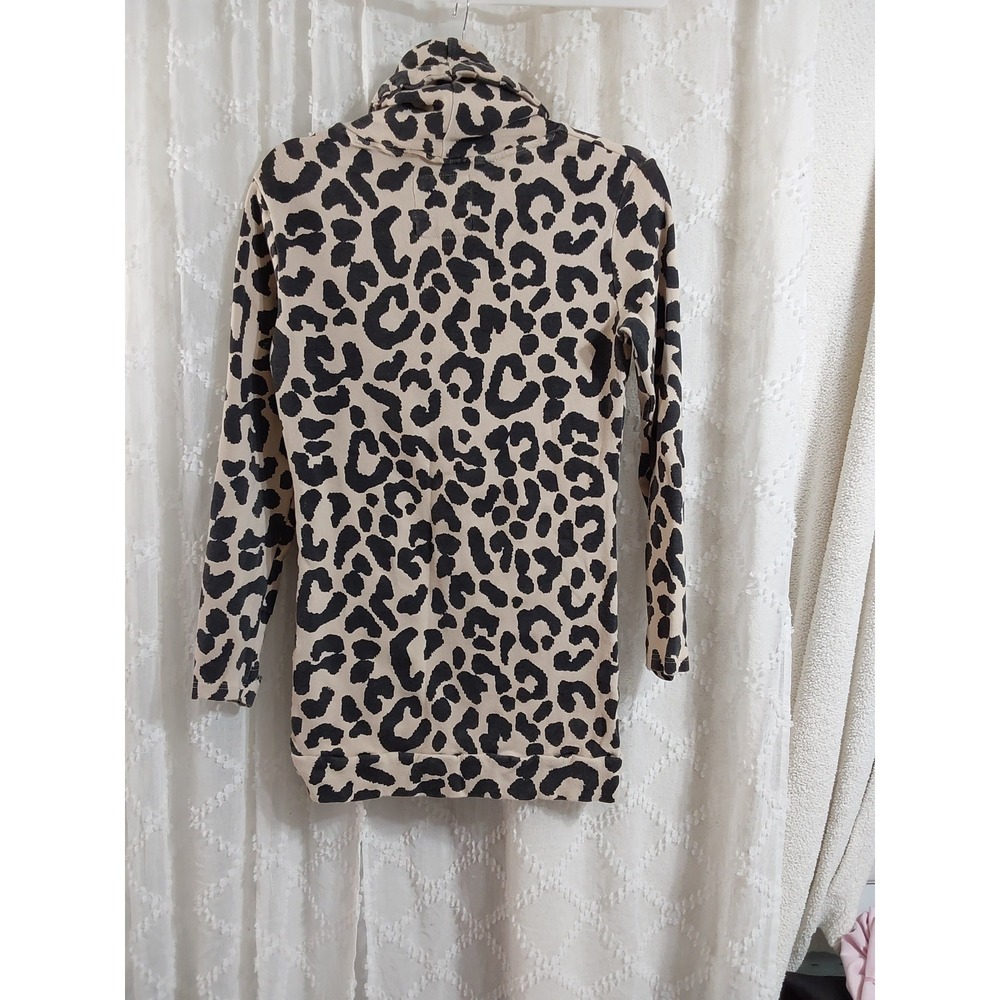 Lily & Lottie Leopard Print Cowl Neck Hoodie Sweatshirt Tan‎ Black Small Tunic